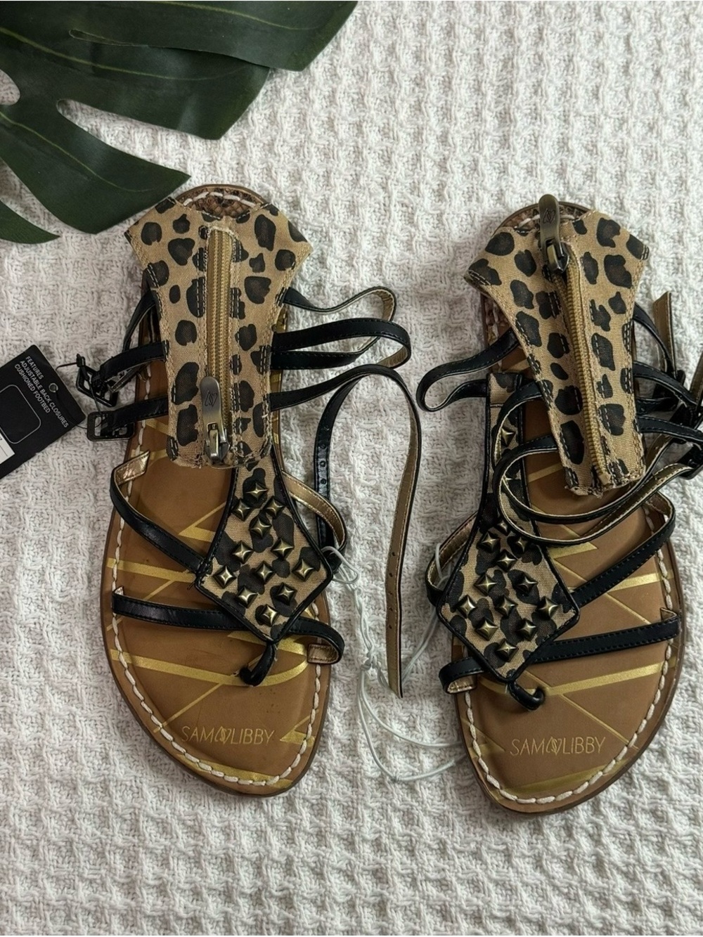 Women’s Leopard Print Gladiator Sandals with Black Straps